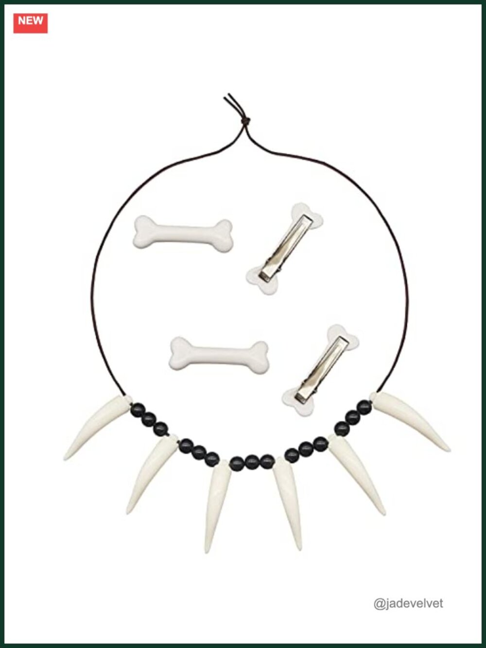 Halloween Bone Necklace & 4 Hair Clip Set Costume Accessory